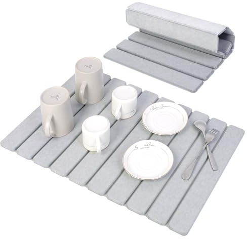 BoxedHome Große Stein-Abtropfmatten für Küchentheke, 60x40cm Wasserabsorbierende Kieselgur Matte Küche