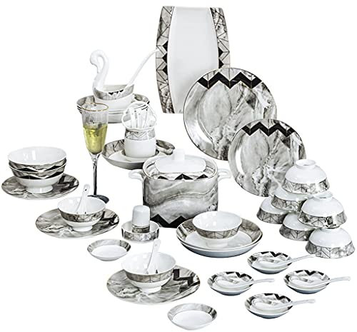 Vajilla de Porcelana Jingdezhen, Juego de combinación de Platos, Palillos y cucharas de cerámica para el hogar de mármol.