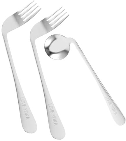 WOFASHPURET 1ensemble Set De Couverts Ergonomiques Pour Personnes Âgées Fourchette Et Cuillère Inclinées Acier Inoxydable Aide à Alimentation Pour Handicapés Confort Tension Au Poignet