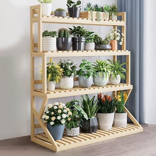 Pflanzenständer aus Holz mit 4 Ebenen, Eckregal, Treppenstil, Blumenregal für Terrasse, Balkon, Garten, ideal für mehrere Pflanzen und Innen- und Außenbereich