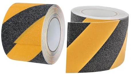 JIEHIN 2 Rollos Cinta Antideslizante de PVC Amarilla y Negra 10 m x 10 cm, Autoadhesiva para Escaleras y Suelo, Interior y Exterior