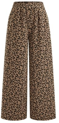 CIDER Women Leopard Print Wide Leg Lounge Pants Sweatpants Elastic Waist Casual Trousers with Pockets