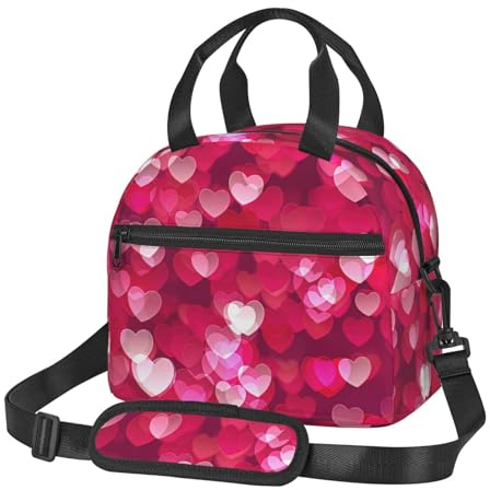 Borsa termica leggera per il pranzo con stampa a cuore di San Valentino con cerniera posteriore tasca per pasti grande capacità studenti