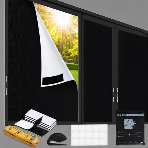 Portable Blackout Blind 240 x 145 cm, No Drill Stick On Window Cover | Cut to Any Size blackout blind with reusable fasteners for bedrooms, nurseries, caravans, rentals and travel use