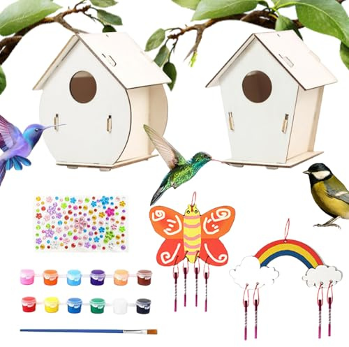 Kits de casita para pájaros para niños,Kit de casa para pájaros | Juego de 2 Juegos de casita para de Madera con Pinturas y Pinceles, Manualidades para niños - Juguetes educativos al Aire libr