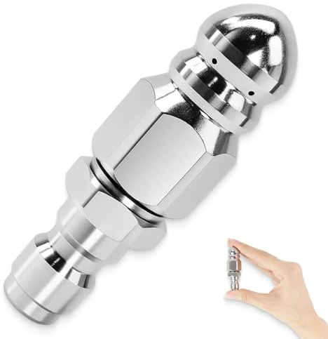 1 boquilla de alta presión de acero inoxidable para tuberías de alcantarillado, compatible con limpiador de alta presión, boquilla de limpieza para manguera de 1/4, boquilla de retorno/boquilla