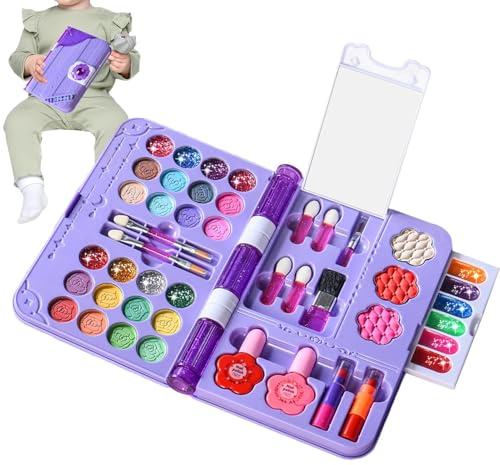 Hitburu Kit de Maquillage pour - Jouets Cosmétiques Lavables pour Imitation,Jouets de Maquillage Princesse - pour Adolescents Anniversaire Fête Déguisée Vacances Activités Scolaires Spectacles