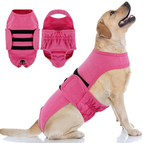 PUMYPOREITY Dog Diaper with Suspender, Escape-Proof Anti-Harassment Garment for Heat Cycle, Incontinence, Puppy Training, Senior Dog, L, Pink