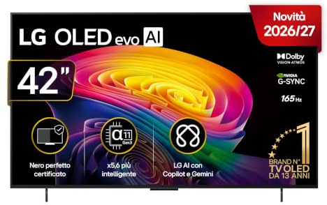 LG OLED evo AI 42 Pollici, Serie C6 2026 Smart TV 4K - OLED42C64LA | Processore ?11 Gen3, Dual AI Engine, Dolby Vision & Atmos, AI Magic Remote, Gemini, Gaming con VRR e G-Sync 165Hz