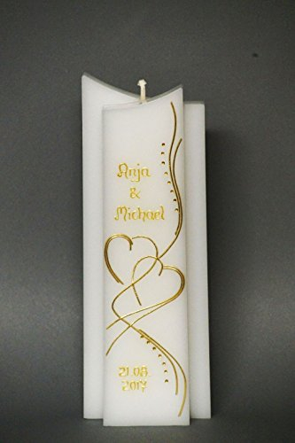 edle Hochzeitskerze mit Steinen - in Sonderform -Gold- ; inkl. Beschriftung ! I 19