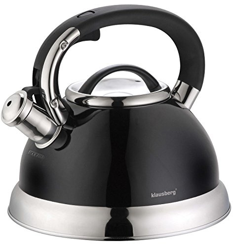 Klausberg Schwarz matt Edelstahl Flötenkessel Teekessel Wasserkessel 2.8 Liter (Schwarz glanz)