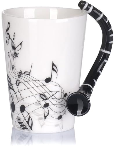 Kompassswc Lusitig Kaffeetasse mit motiv henkel Keramiktasse Musik Teebecher Musiktasse Teetasse Musiknoten bedruckt Musiklieber Winter Geschenk 0,3L (Klarinette)