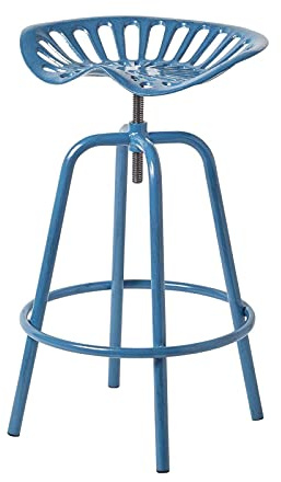 Homescapes Vintage Barhocker Traktorsitz – Metall-Barstuhl höhenverstellbar im Retro-Design, Stabiler Tresenstuhl Outdoor mit Fußstütze, Sitzhöhe 60–74 cm, Blau