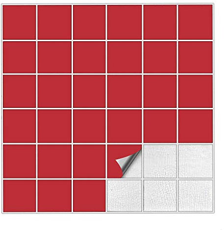 Kiwistar Fliesenaufkleber Rot 31 Seidenmatt - 5 x 5 cm - 25 Stück - Klebefliesen Fliesenmuster Stickerfliesen Wandfliesen überkleben