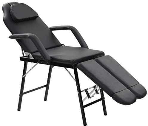 Festnight Tragbarer Kosmetikstuhl Kunstleder Kosmetikliege Massageliege Behandlungsstuhl 185 x 78 x 76 cm Schwarz
