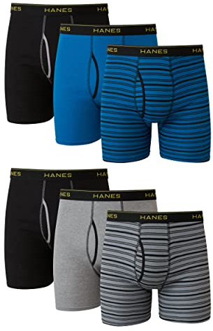 Hanes mens Ultimate FreshIQ Tagless Cotton Boxer ComfortFlex Waistband Brief, 6 Pack - Striped Assorted, Medium