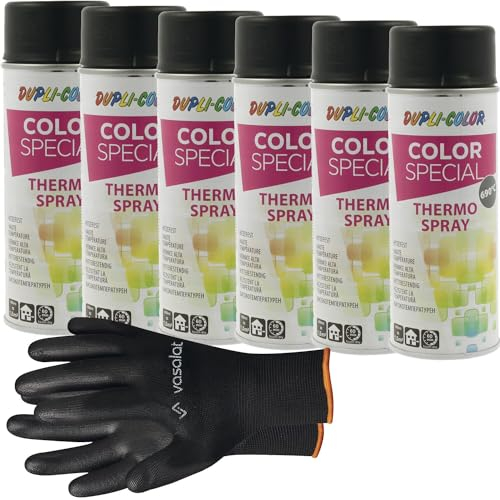 vasalat Dupli-Color Lackspray Hitzebeständig schwarz zum Renovieren, Ausbessern und Verschönern - hochtemperaturbeständiger Hitzelack, 6 Stück