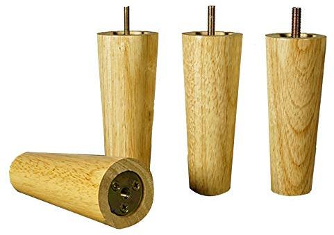 4 Pieces Oak Wood Furniture Legs,Solid Tapered Wood Cabinet Feet,Sofa Replacement Legs,Dresser Wood Leg,for Coffee Table,TV Stand,Bedchair,Ottoman,Screws Included,Metric M6 Bolts(12cm)