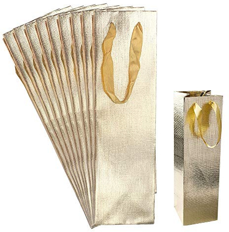 Ideen mit Herz Geschenktaschen | 36cm x 10,5cm x 10,5cm | Geschenktüten mit diamantierter Oberfläche | gold | 10 Stück | ideale Geschenkverpackung für Flaschen