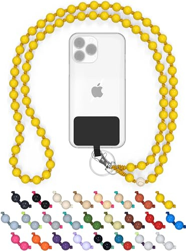 Holzperlen Handykette universal 135 cm, handgefertigt (The Pineapple) | Schlüsselband zum Umhängen, kompatibel mit allen Smartphones, iPhone & Samsung, als Kette oder Necklace