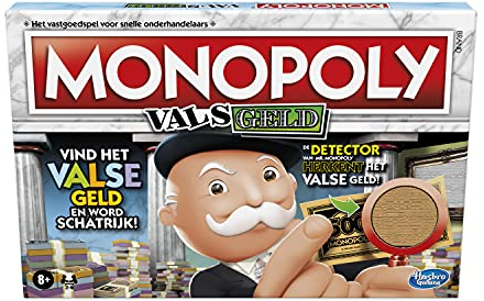 Monopoly Geld-Brettspiel für Familien und Kinder ab 8 Jahren mit Mr. Monopolys Detektor für Falschgeld und Falschkarten für 2-6 Spieler