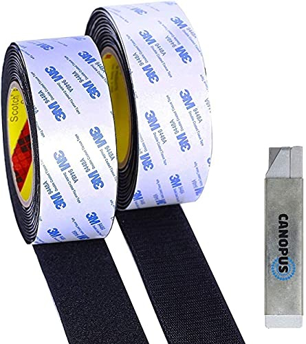CANOPUS Cinta de Gancho y Bucle Extra Fuerte Respaldo Adhesivo 3M (50 mm x 5 metros total) Impermeable Cinta Autoadhesiva, Cinta de Alfombra Cinta de Montaje, Hook and Loop Tape