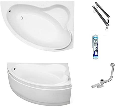ECOLAM Baignoire d'angle acrylique Ada 140x90cm droite, habillage en acrylique blanc, siphon, silicone. Belle forme Aspect moderne original produit