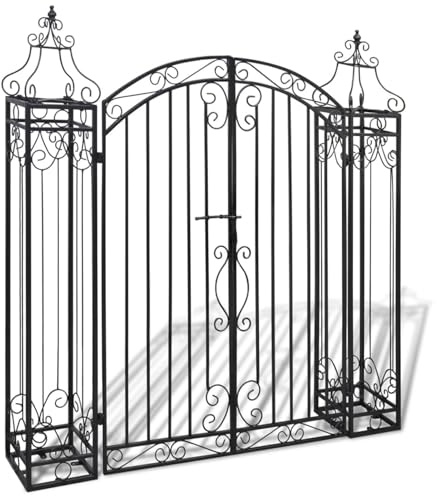 Gawany Deko Gartentor Doppelflügeltor Einfahrtstor Metalltor Hoftor Gartenpforte Gartentür Zauntor Tor Schmiedeeisen 122 x 20,5 x 134 cm
