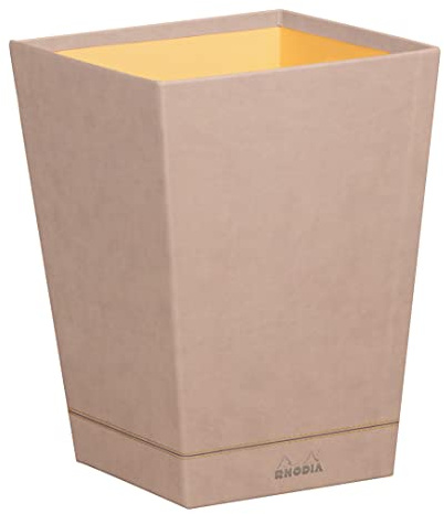 RHODIA 194622C - Corbeille à Papier Touche de Rose - 24 x 24 x 32 cm - Piqûres Sellier Orange - Extérieur Simili Cuir-Collection Home Office rama - Organisation de Bureau & Rangement Design