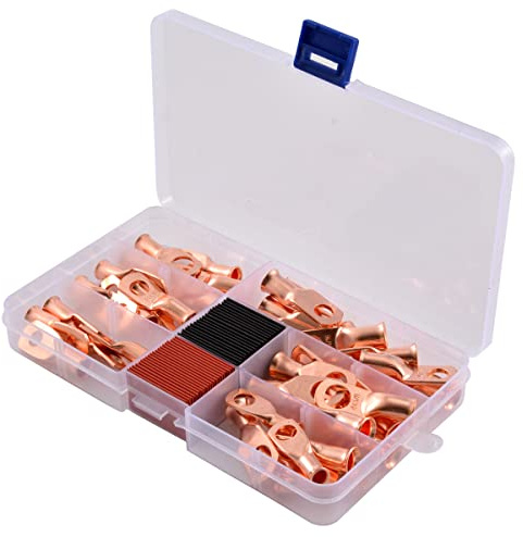 KATUR 80 pz capicorda in rame con set termoretraibile, 40 pz cavo batteria estremità chiuse occhielli in rame nudo connettori terminali ad anello tubolare con 40 pz guaina termorestringente