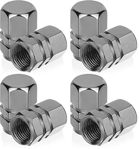 Grey or Black Car Tyre Valve Dust Caps, PROUSKY 8 Pieces Aluminum Alloy Tyre Valve Dust Caps,Easy-grip Hexagon Car Tire Valve Stem Caps Valve Covers Replacement with O-ring Gasket for Bike Motorcycle