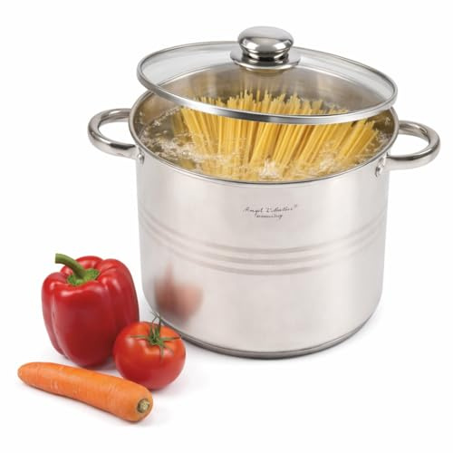 HOOZ Universalkochtopf aus Edelstahl mit Glasdeckel - Ø28 cm | Großvolumen 13,5 Liter | Für Induktion Gas Ceran Elektro | Suppen Nudeln Fleisch Gemüse | Robuster Topf mit Thermoboden
