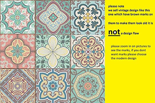 Pack of 27 Mixed Pastel Tile Stickers 6x6 or 4x4 Kitchen Bathroom DIY tiling Traditional Vintage Design Peel and Stick (6 inch Mixed Pastel Vintage)