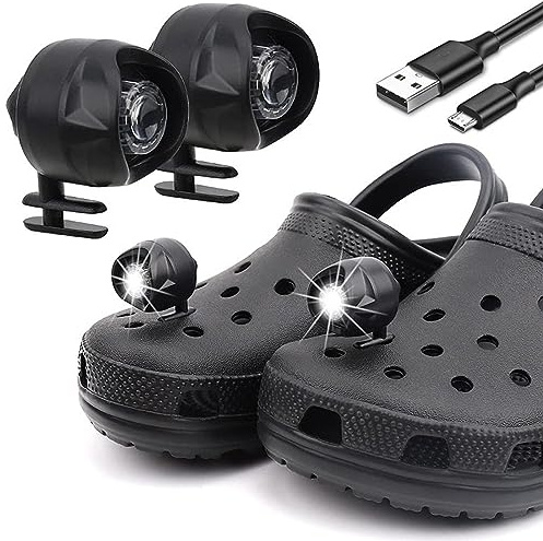 Phares pour Croc, 2 pièces Ampoules LED Phares de Chaussures, Chaussures Imperméables Lumières, Chargement par USB Pour la randonnée nocturne, le vélo, la course à pied ou la marche