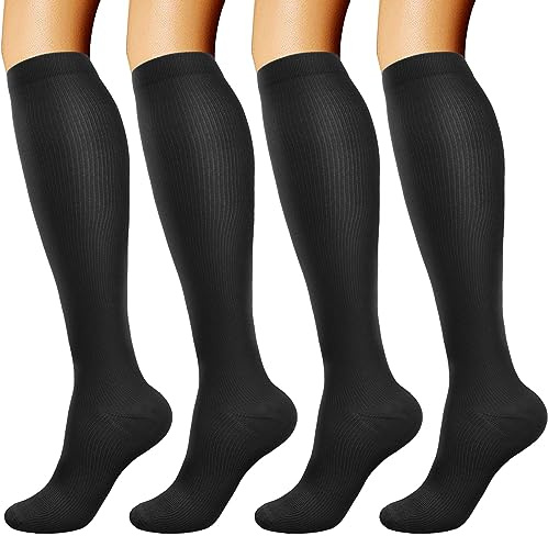 DRESHOW 4 Paires Chaussettes de Compression pour Femmes & Hommes Circulation pour Athlétisme,Course,Cyclisme,Voyage