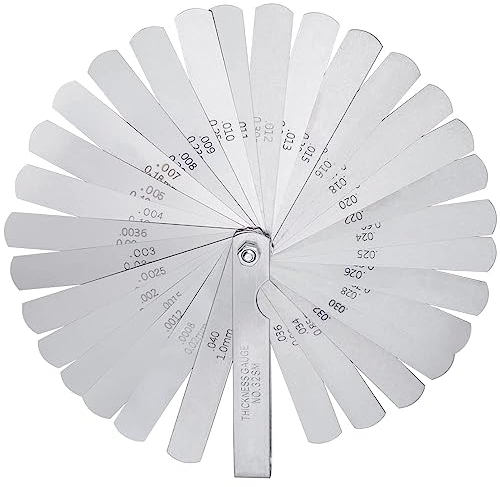 Mesee 32 Klingen Edelstahl Fühlerlehre Set, Feeler Gauge Messwerkzeug, 0,02-1,0mm Doppelt Markierte Metrik und Imperial Messwerkzeug, für Messung Gap Breite Abstandslehre