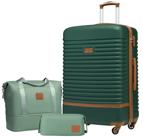 COOLIFE Koffer Set 3-TLG: Koffer Groß + Reisetasche | ABS Hartschale Leicht, 360° Räder & TSA-Schlösser Für Europa, Kreuzfahrt & Auslandsstudium – Familienurlaub Essentials Dunkelgrün/Braun
