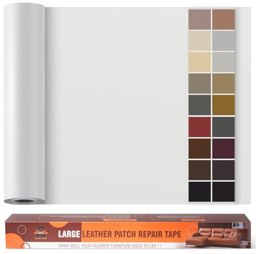 Kunstleder Selbstklebend Leder Reparatur Set, 60 x 300 cm Lederflicken Selbstklebend Leder Flicken Patch Kit für Autositze, Sofa, Jacken, Taschen, Bürostuhl, Motorradsitze (Glatt Weiß)