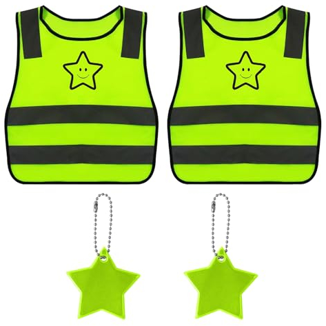 JTMKYO 2 Stück Kinder-Wach-Reflektorwesten mit 2 reflektierenden Sternanhängern, Kinder-Reflektorwesten, 360-Grad-Reflektor-Sicherheitswesten, Signalwesten, Kinder-Warnwesten.