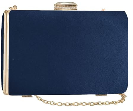UShopUK Funda rígida de gamuza sintética para novia, graduación, boda, noche, fiesta, bolso de mano, azul marino, medium