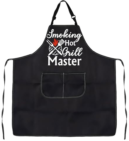 JXGZSO BBQ Apron for Men Women Smoking Hot Grill Master Apron Funny BBQ Grill Gift Cooking Bib Apron with Adjustable Neck Strap (Grill Master Apron)