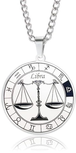 ALTCIRNMD Collana Costellazione Per Uomo, Collana Con Ciondolo Inciso Costellazione Rotonda Punk Con 12 Segni Zodiacali Astrologia Oroscopo Costellazione Gioielli, Bilancia
