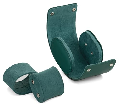 Resefodral för klockrulle tillverkad av äkta läder, 1 klockbox, lämplig för alla klockor och smartklockor under 55 mm, förvaringsorganisatör för män och kvinnor (1W-GRL)