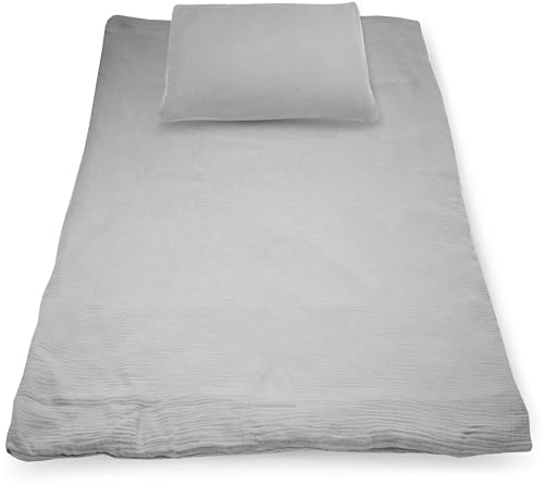 PinkZebra Bio-Baumwolle-Musselin Kinderbettwäsche Set 100 x 135 cm + 40 x 60 cm, Bettwäsche für Mädchen & Jungs, GOTS-Zertifizierung, Made in EU, Grau