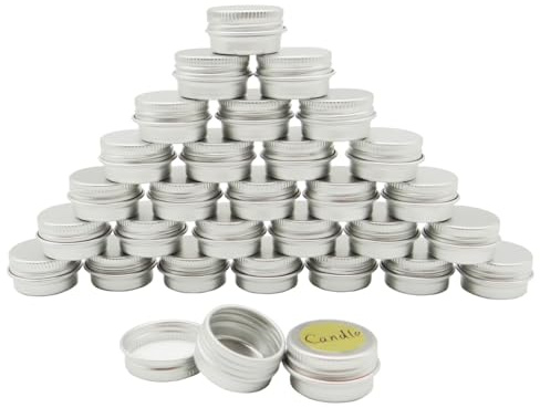 Wopanxye 30 pack 5ml Lip Balm Tin Cans, Aluminum Makeup Sample Containers | 5g Aluminum Container with Screw Lid, Empty Silver Metal Tins Pot Storage Travel Tin Jars for Cosmetic, Cream, Candle, Tea,