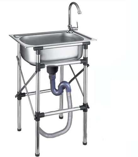 ZIUSFAC Edelstahl Spülbecken Küchenspüle Mobile Waschbecken Freistehende Spültisch Werkstatt Waschküche Außen Edelstahlspüle Standwaschbecken(47x35cm,Cold+hot)