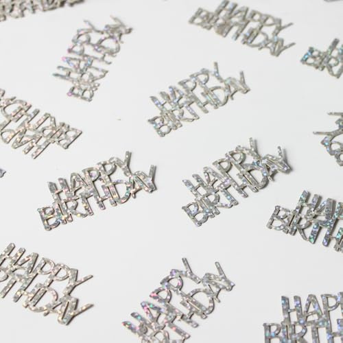 Vofrise 100PC Happy Birthday Confetti Table Decorations Cute Silver Table Scatters Suitable for Disco/Music Themed Birthday Anniversary Party Decorations Supplies