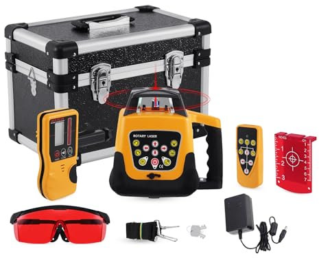 KayEsampra Rotationslaser Selbstnivellierend Baulaser, rot laser selbstnivellierend 360 Grad automatische rotierende Laser Baulaser mit Empfänger und Fernbedienung