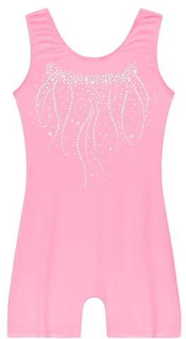 Nymphperi Girls Leotards for Gymnastics Size 4-5t Diamond Pink Bodysuit Sleeveless Unitard with Shorts
