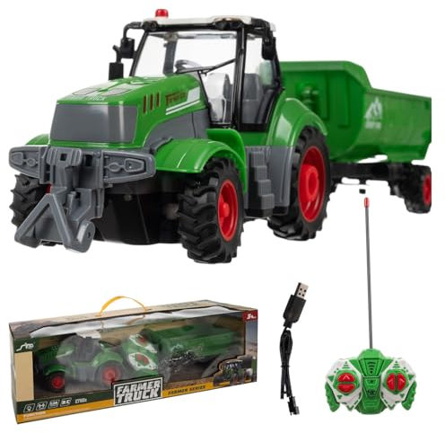 KRUZZEL Trecker Ferngesteuertes Auto Traktor mit Kippanhänger für Kinder Bauernhof-Spielzeug 24850